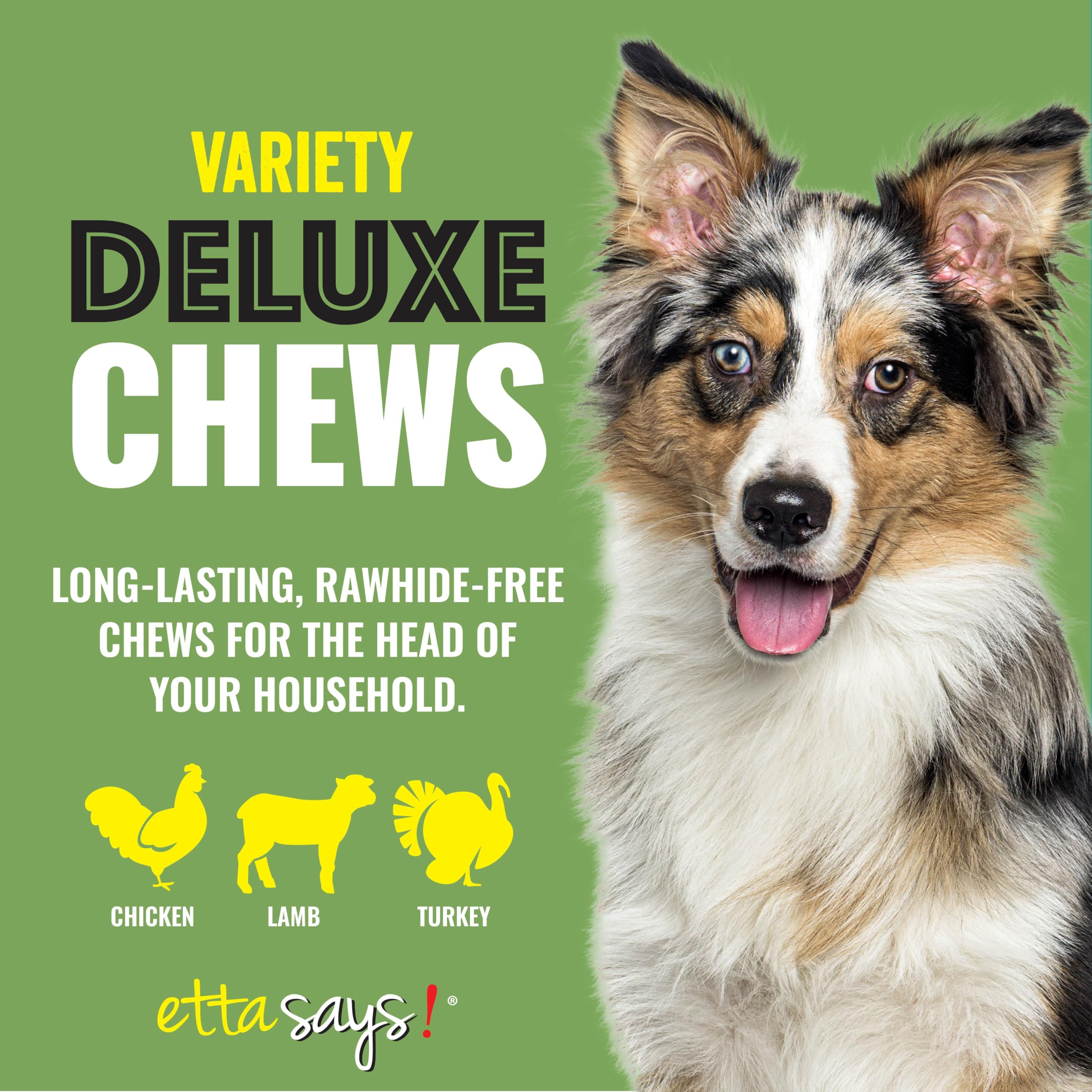 etta says! deluxe crunchy dog chews side-pack view — variety pack option keeps dogs engaged during treats.