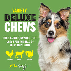 etta says! deluxe crunchy dog chews side-pack view — variety pack option keeps dogs engaged during treats.