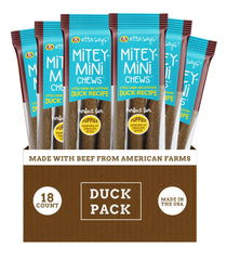 Etta Says Mitey Mini Chews packaging front highlights USA-made quality for puppy rewards.