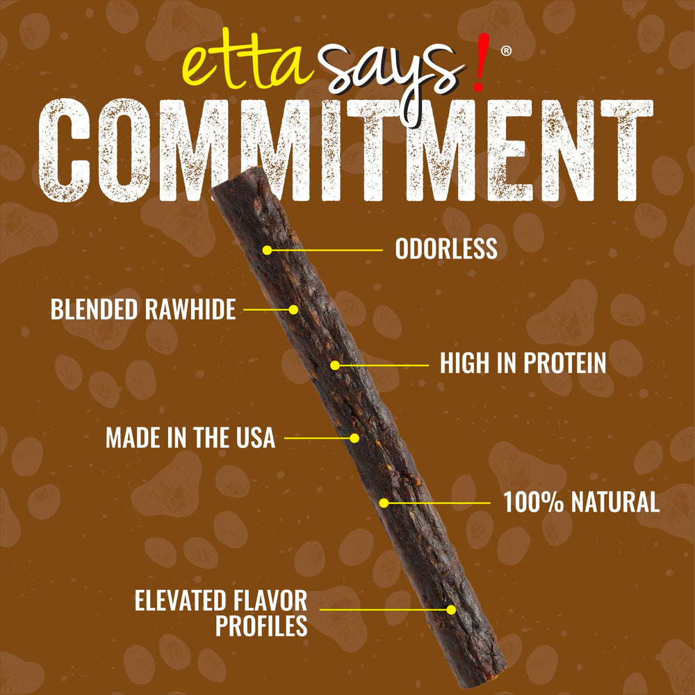 Etta Says Made-in-USA buffalo chew shot conveys natural ingredients and trusted production.