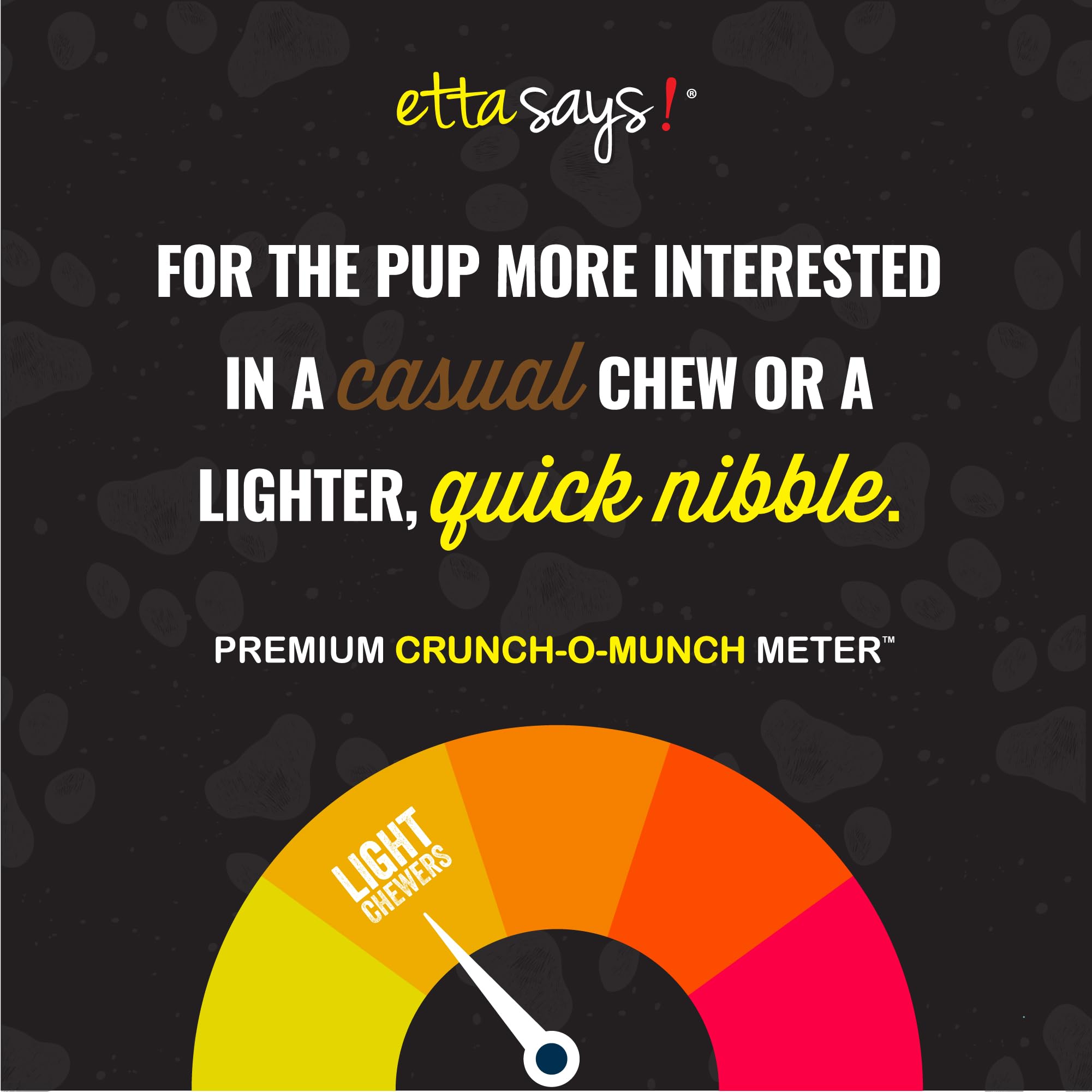 Etta Says buffalo bite closeup highlights grain-free sourcing and protein-rich chew time.
