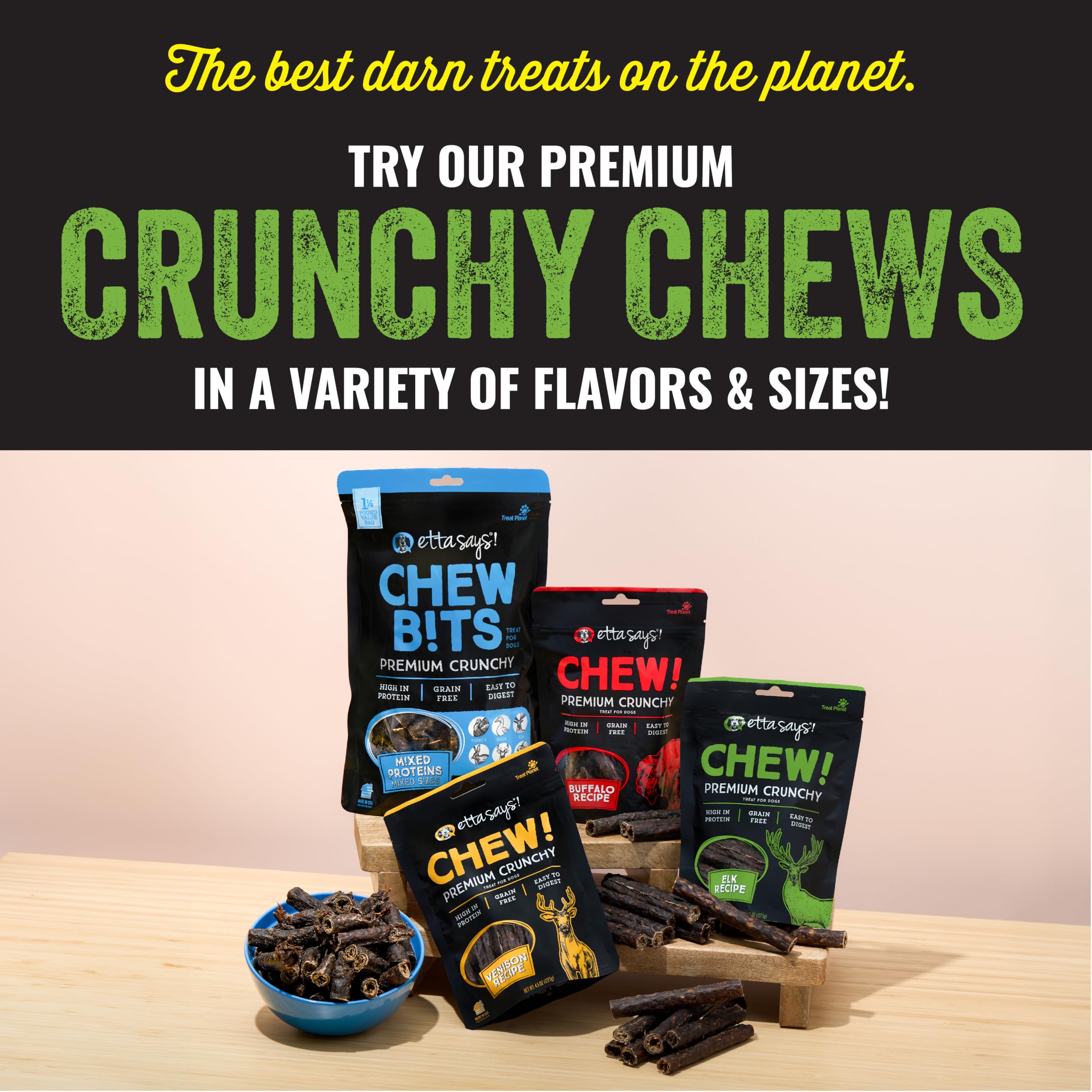 Etta Says daily-use ritual image shows chew-time routine for happy dogs