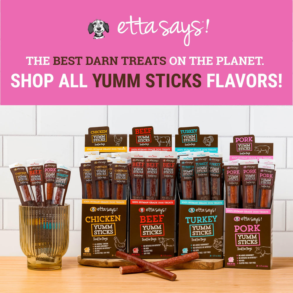 etta says Yumm Sticks assorted texture shot demonstrates real meat flavor for rewarding moments