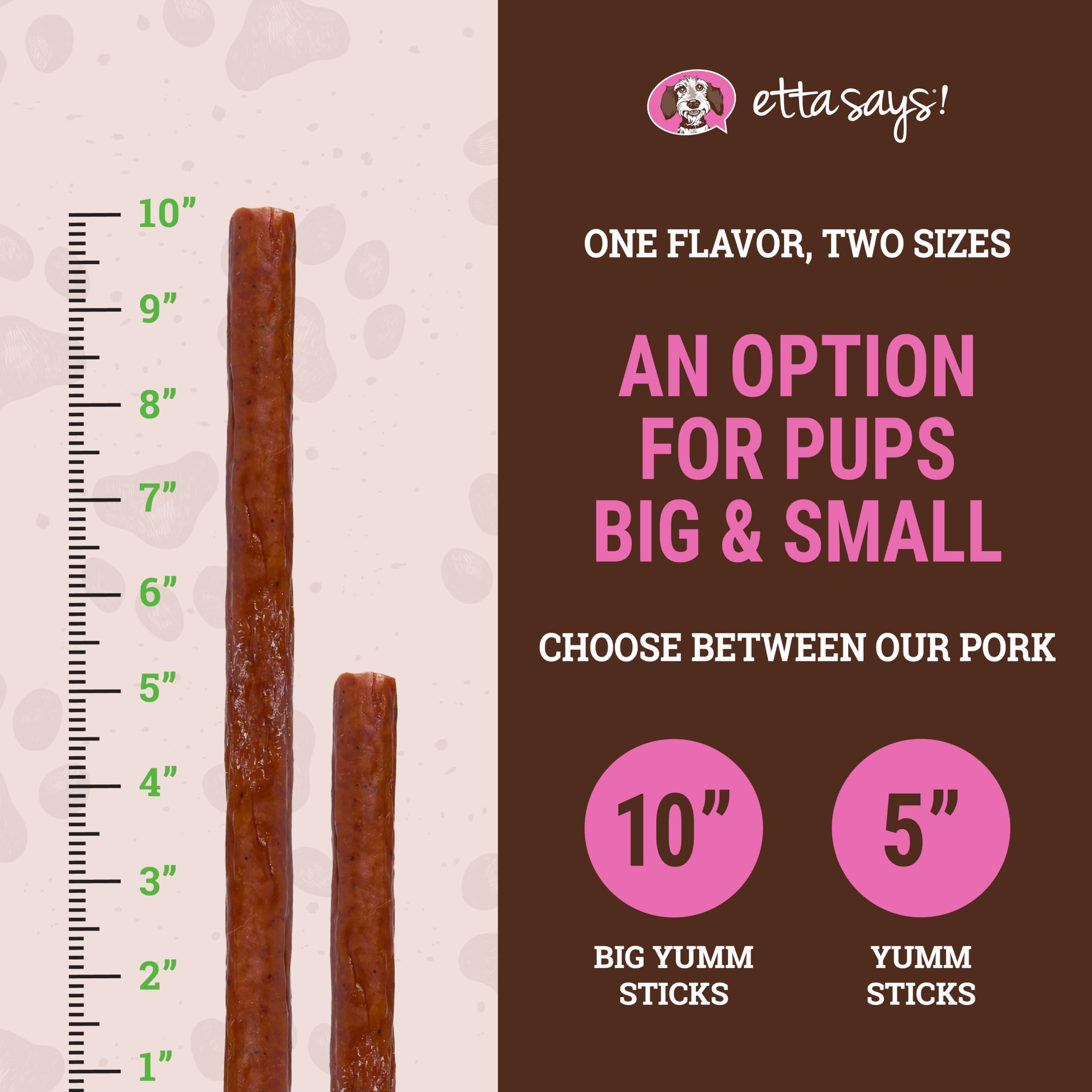 etta says Yumm Sticks closeup of real meat jerky emphasizes high-protein snack for dogs