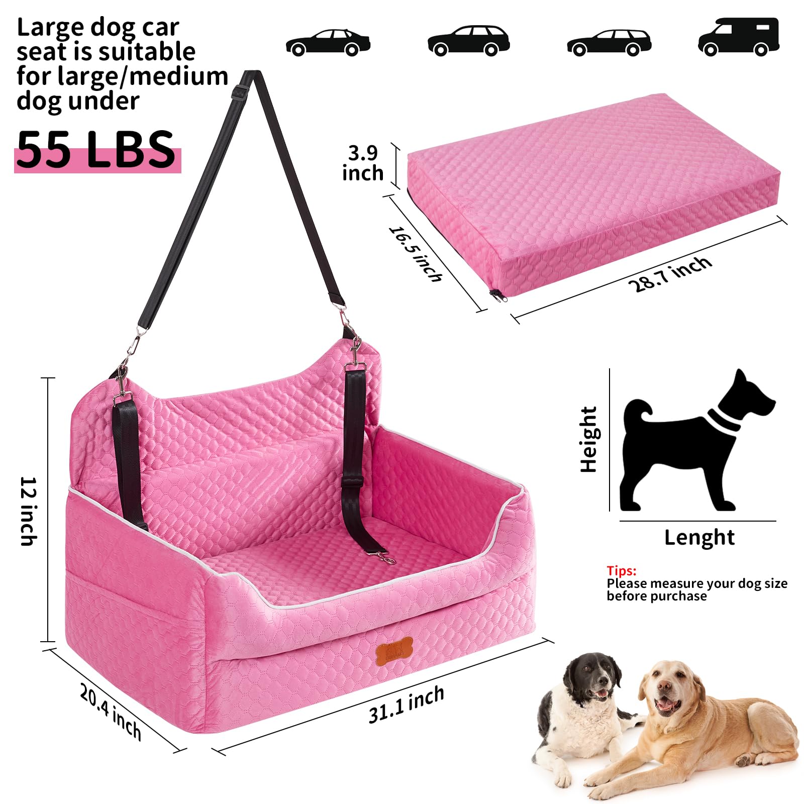 EUHAMS dog car seat side strap shows secure fit for peace-of-mind travel.