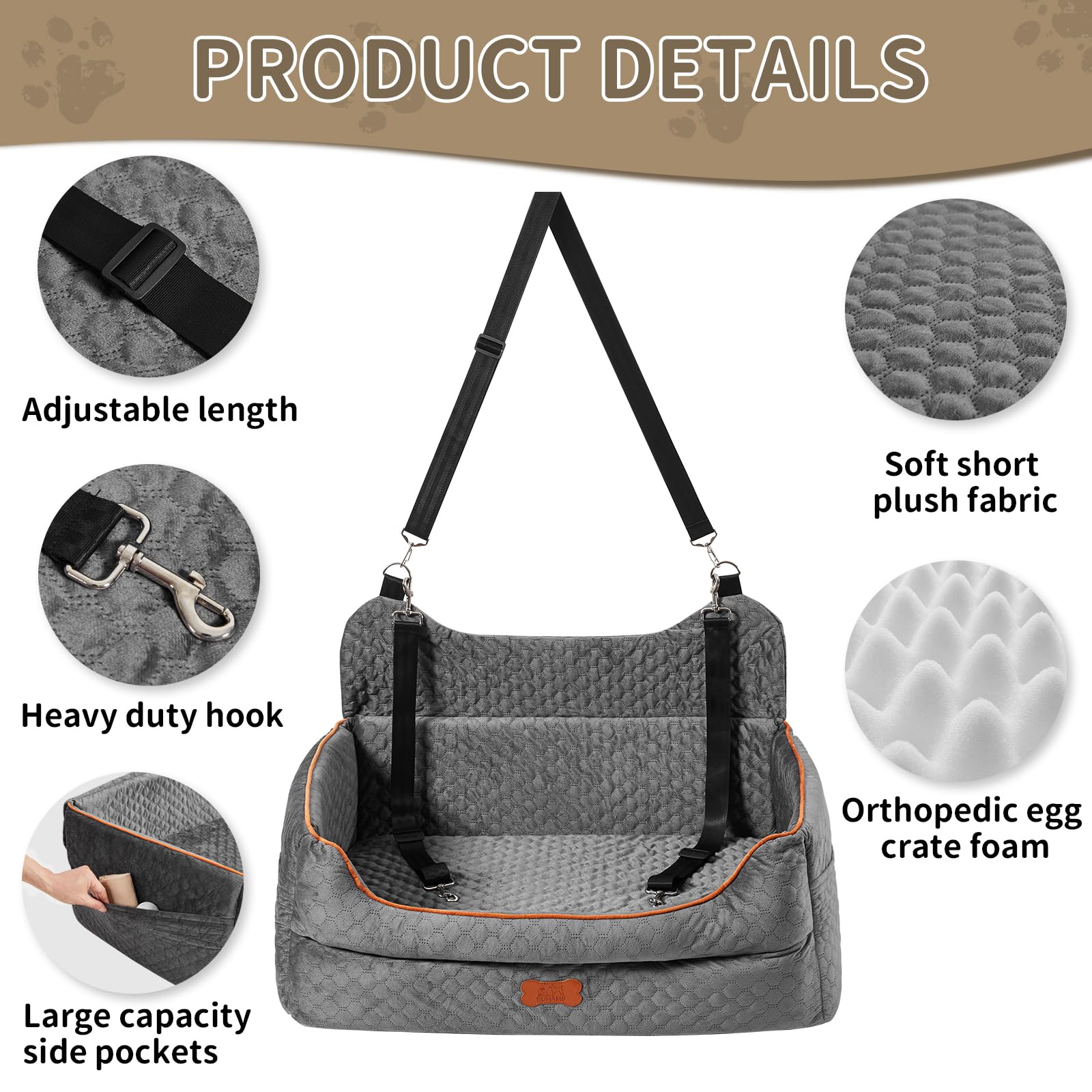 EUHAMS compact storage pocket helps organize leashes and treats during trips.