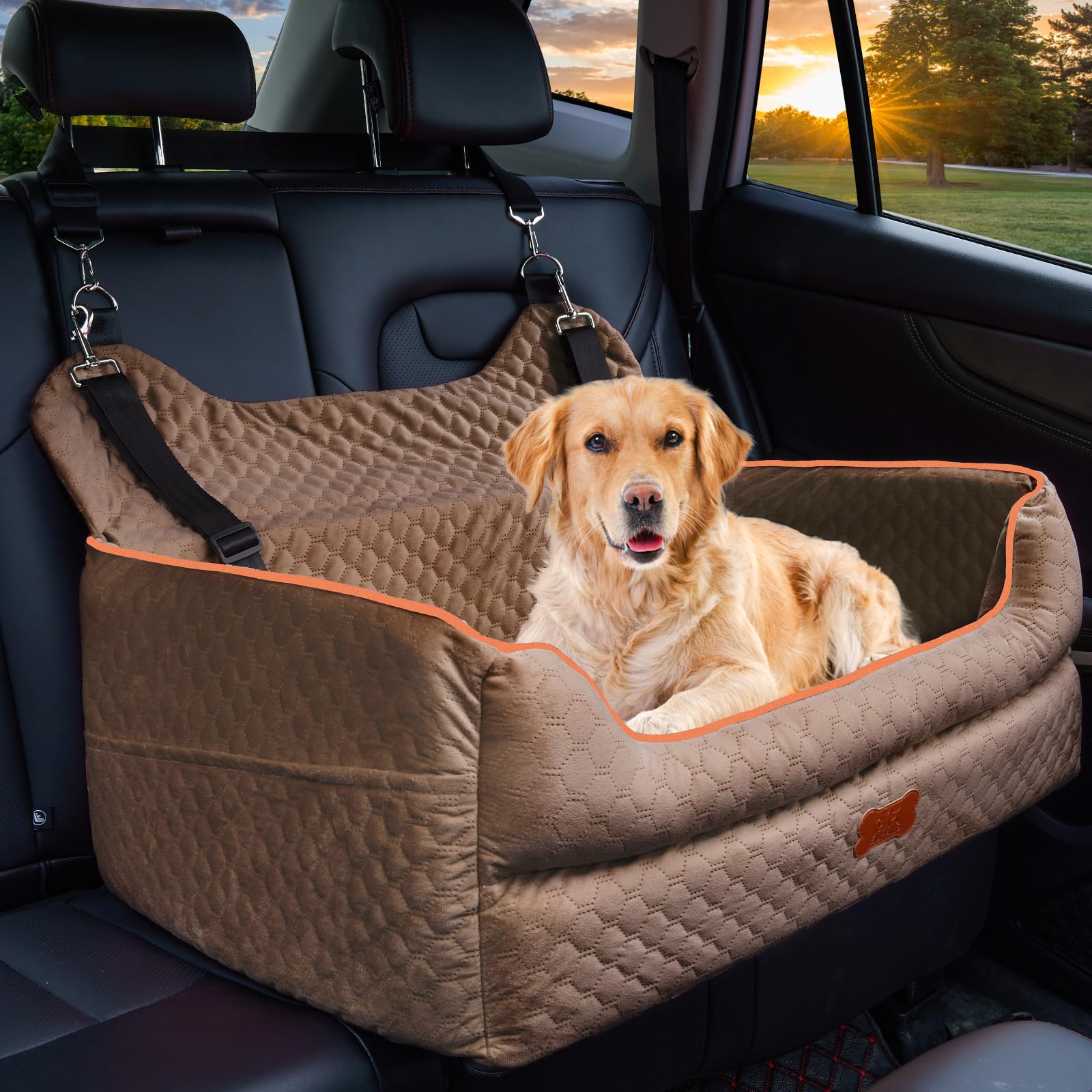 EUHAMS dog booster seat back view demonstrates improved visibility and calmer rides.