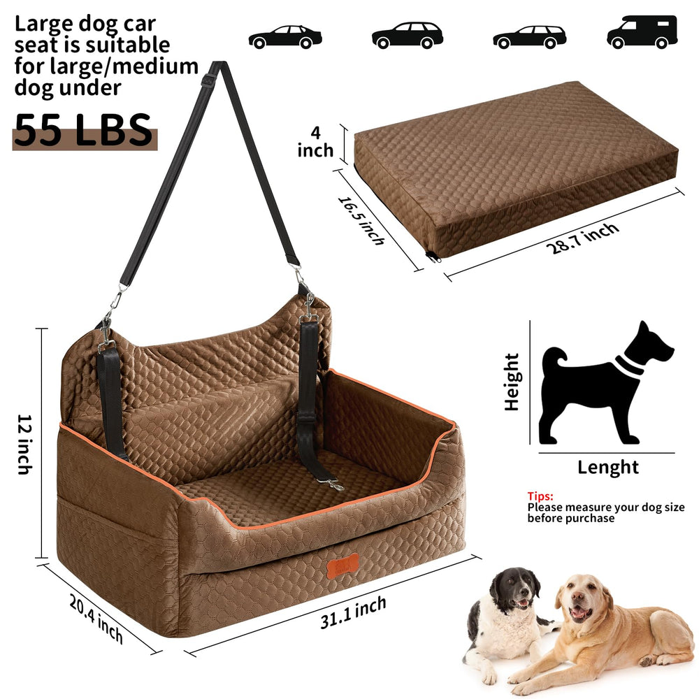 EUHAMS dog booster seat front view shows spacious area for mid-sized dogs.