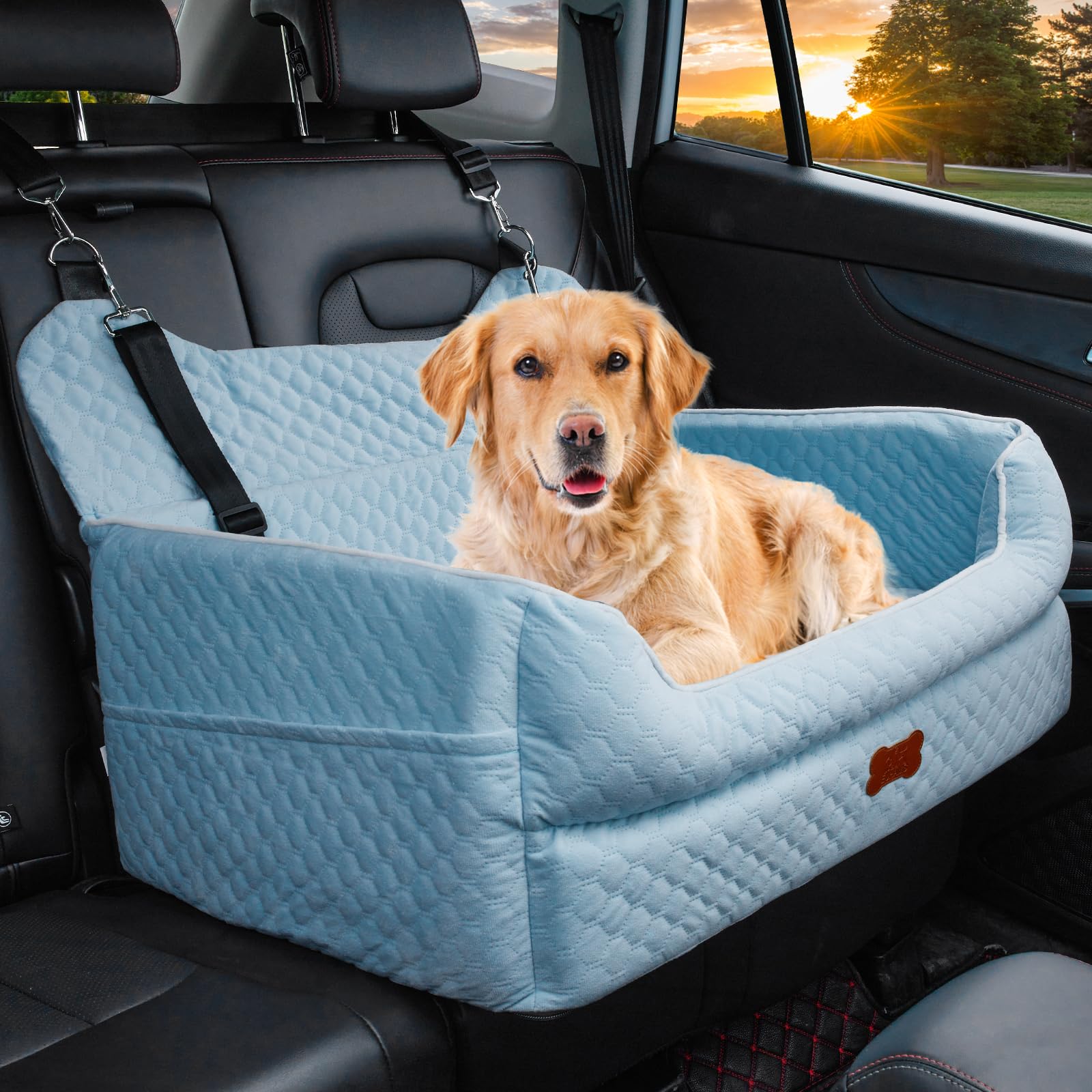 EUHAMS dog car seat front view showcasing memory foam comfort for large dogs on the move