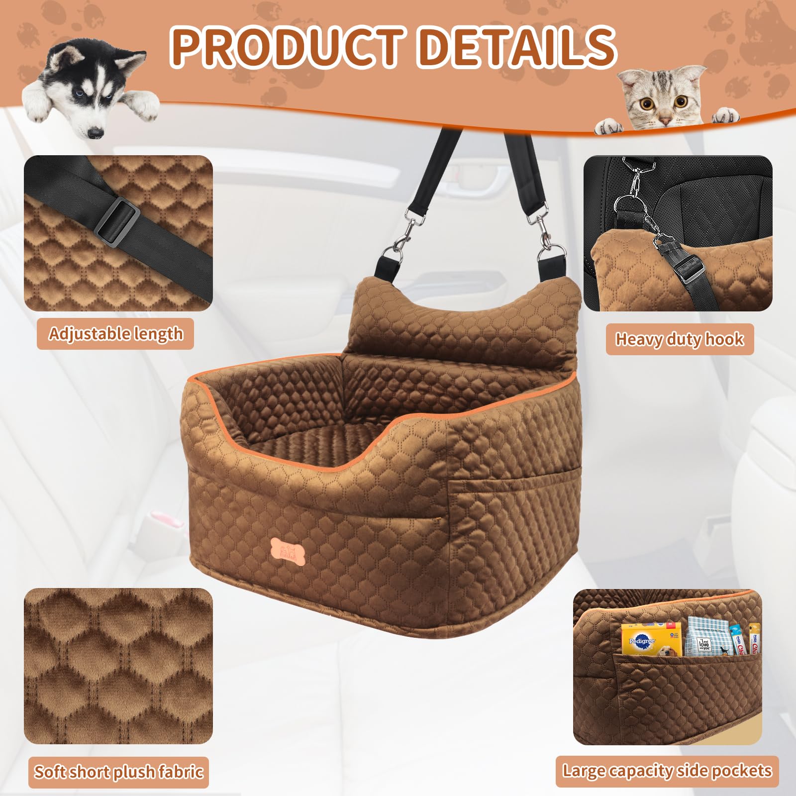 EUHAMS velvet fabric dog seat offers soft, breathable comfort