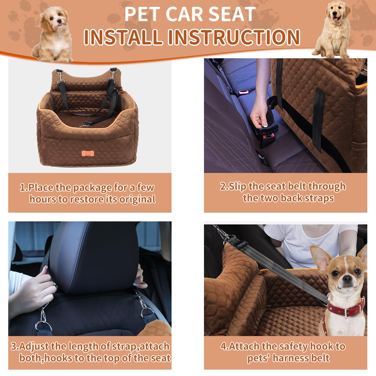 EUHAMS storage pockets on dog car seat for treats and toys