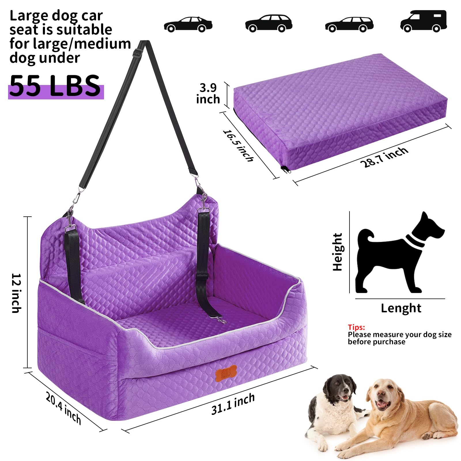EUHAMS dog car seat velvet fabric close-up highlights soft comfort.