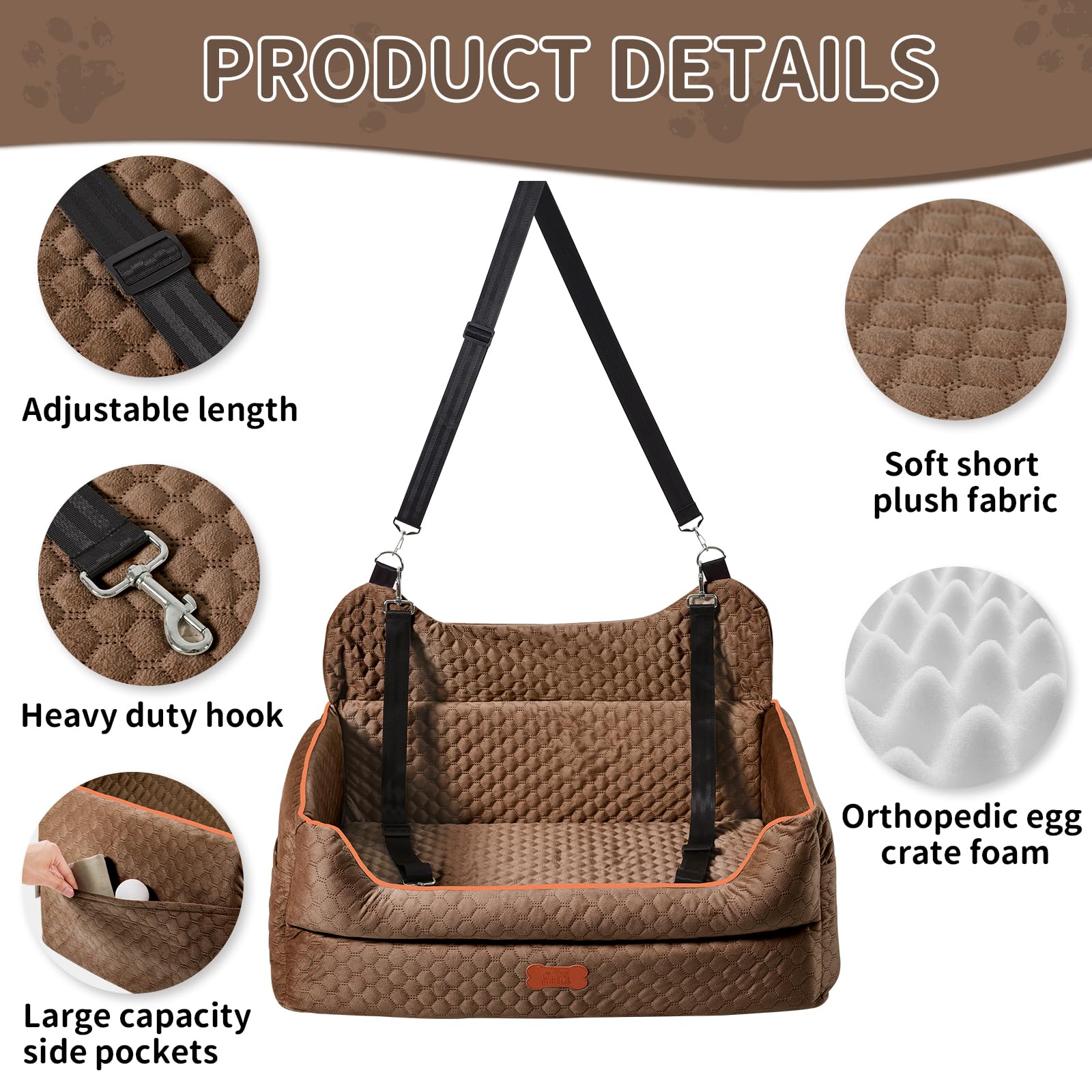 EUHAMS dog seat adjustable leash captures secure restraint during drives.