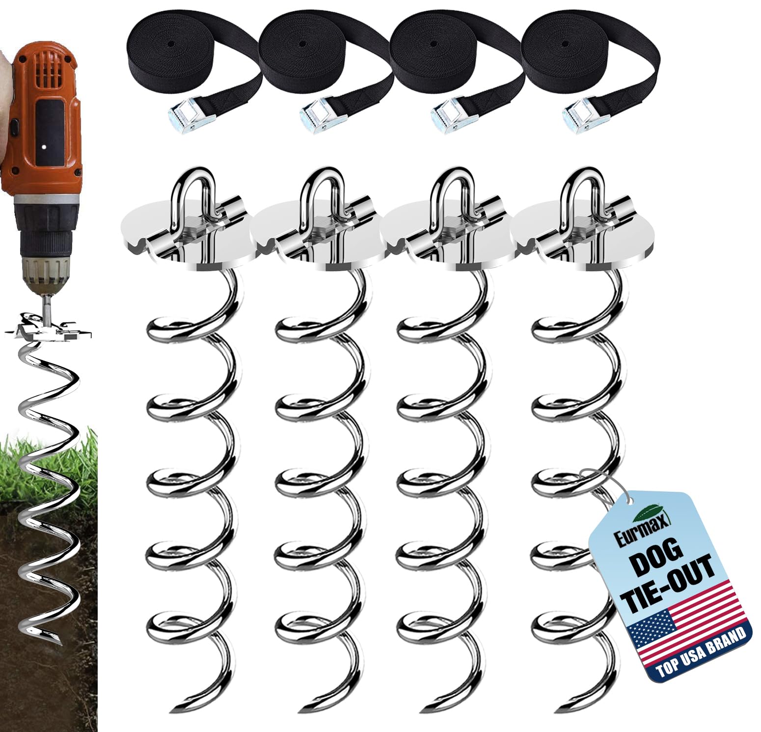 Eurmax trampoline-spiral-stake-kit anchors securely for safe outdoor fun.
