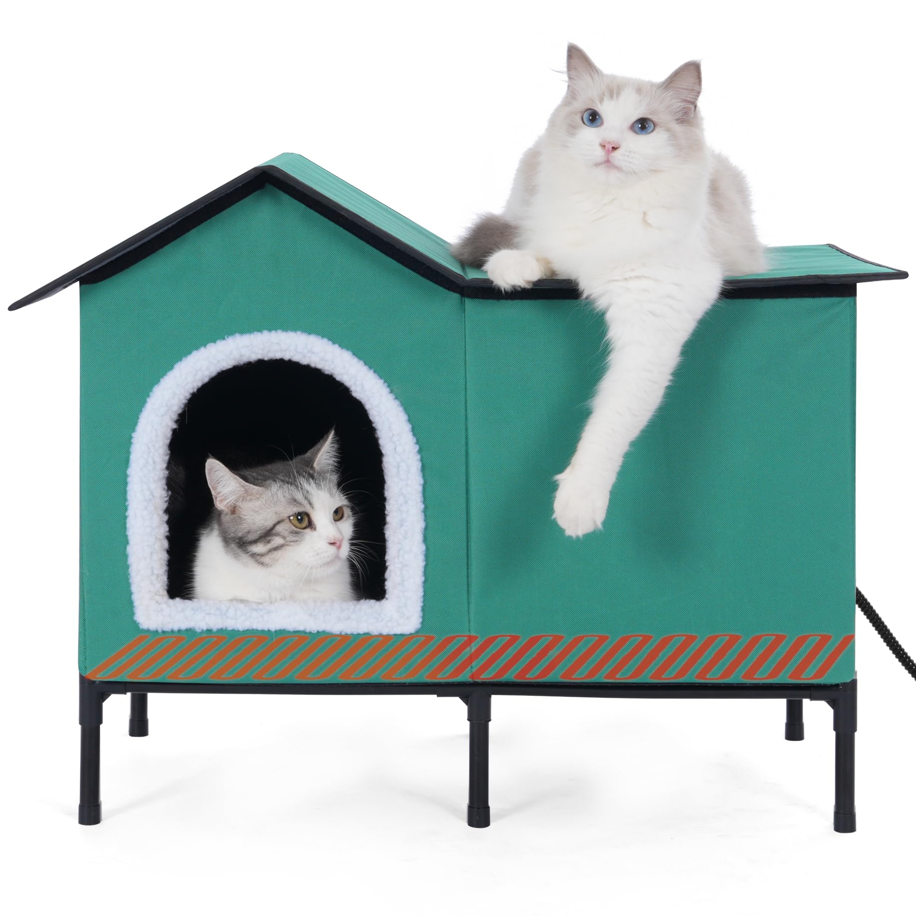 EursurePet elevated heated cat house winter view offers a warm outdoor retreat.