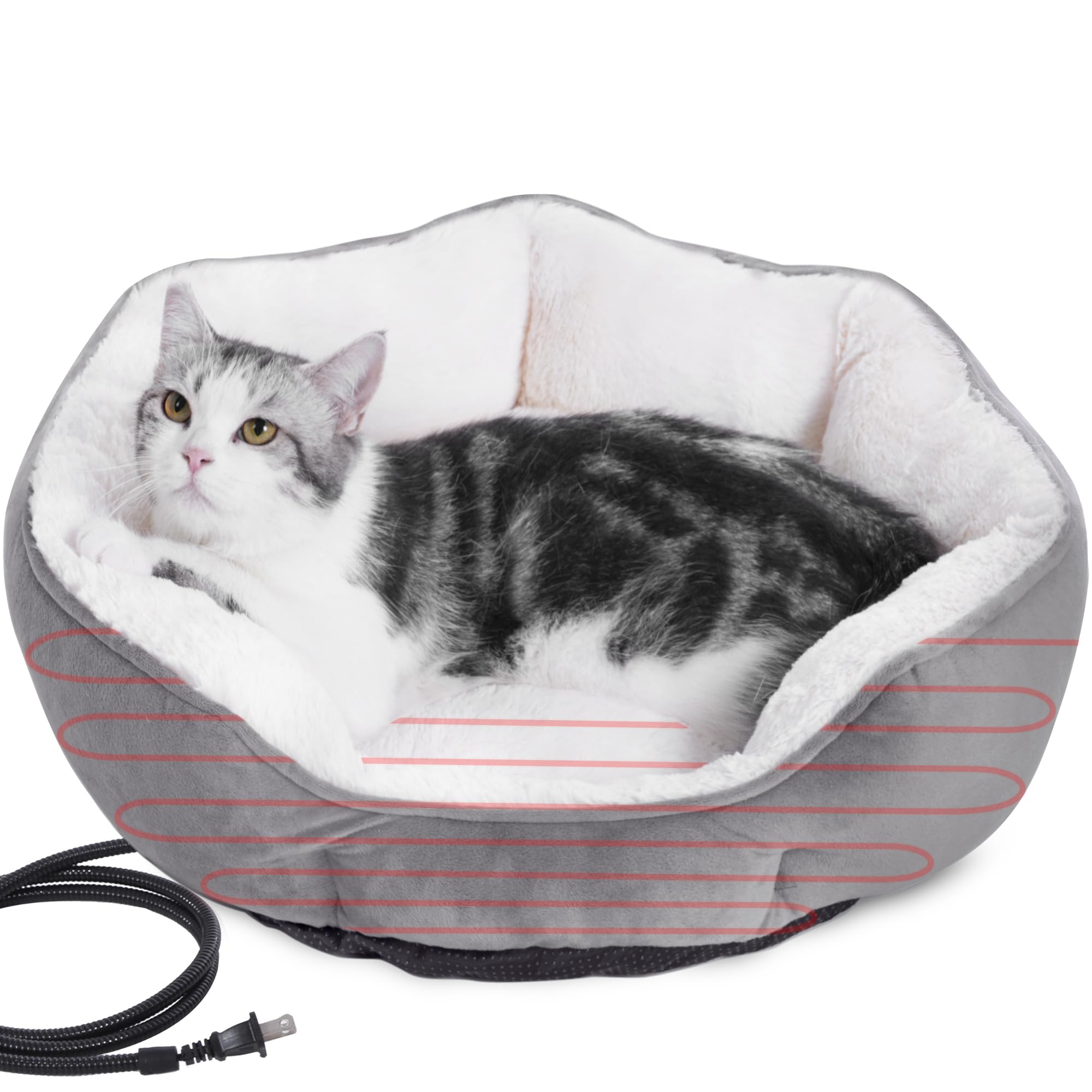 EursurePet heated bed round outer provides plush warmth for winter lounging.