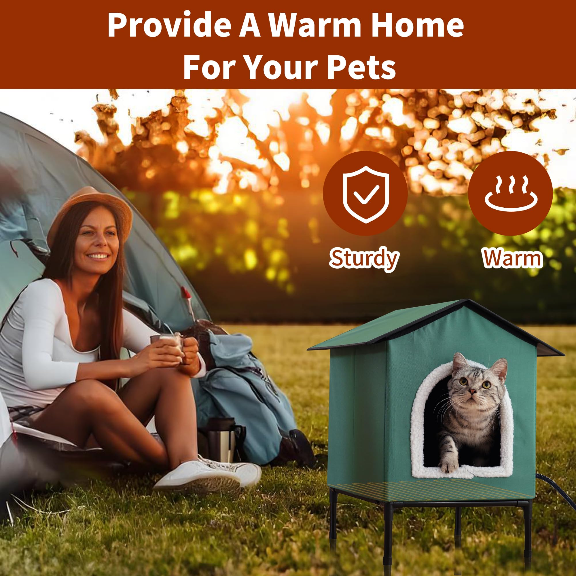 EursurePet outdoor cat shelter in green highlights durable insulation for harsh weather.