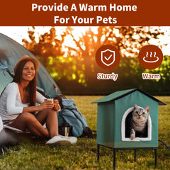EursurePet outdoor cat shelter in green highlights durable insulation for harsh weather.