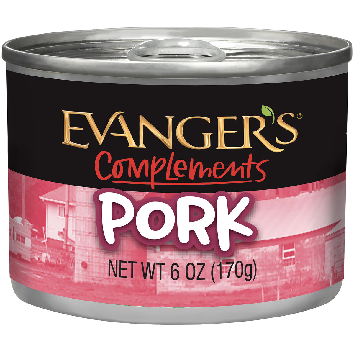 Evanger's Complements grain-free pork cans highlight pure protein for sensitive pets.