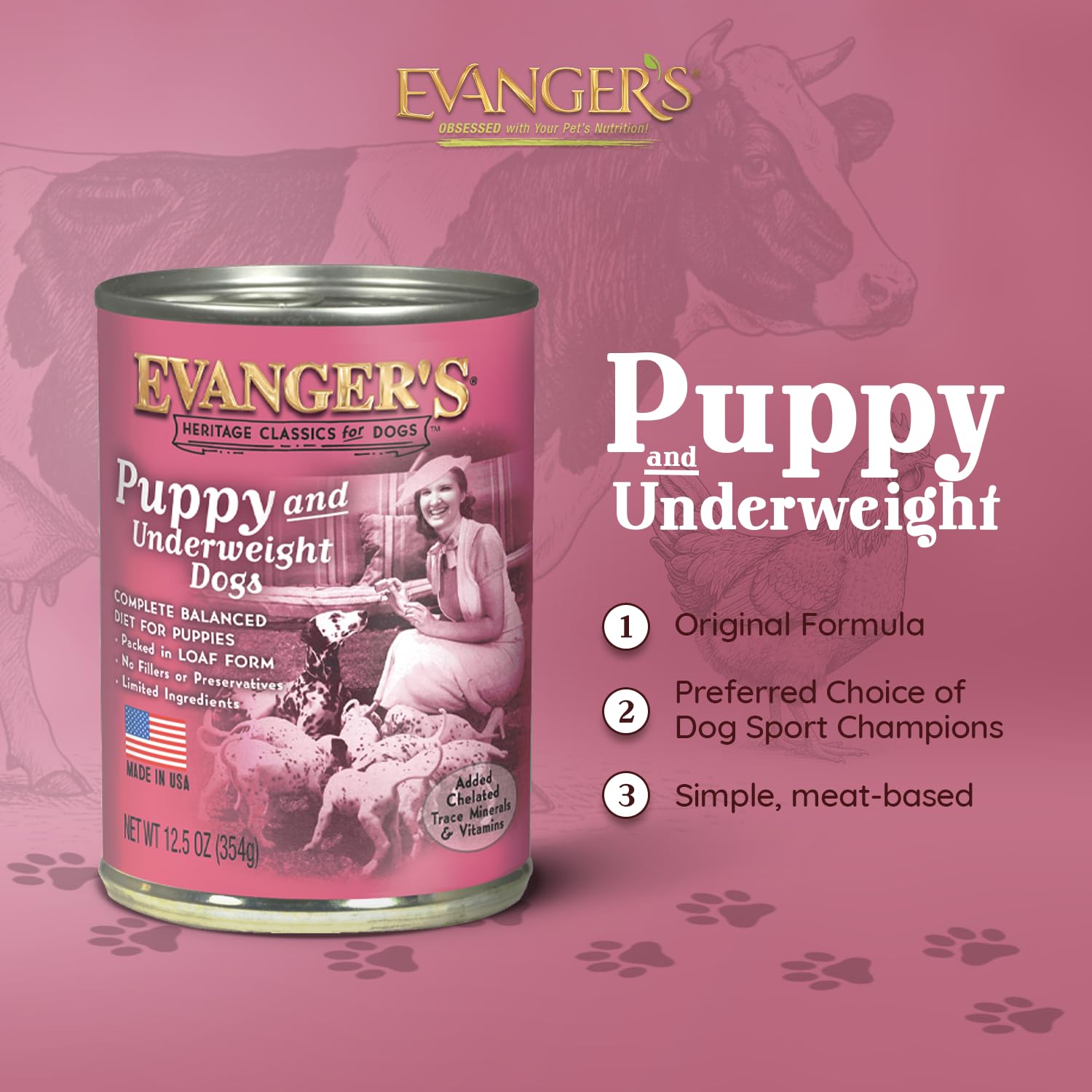 Evanger's Heritage Classic Chicken and Rice Dinner: savory complete meal for everyday feeding.