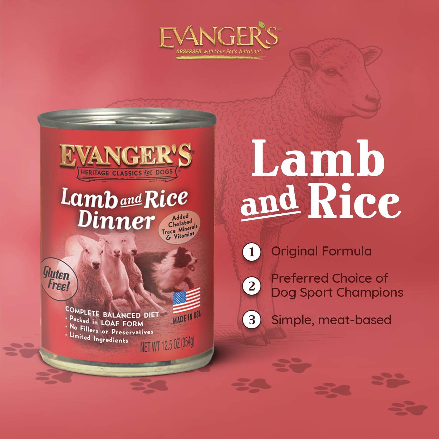 Evanger's Heritage Classic wet dog food bowl serving at mealtime