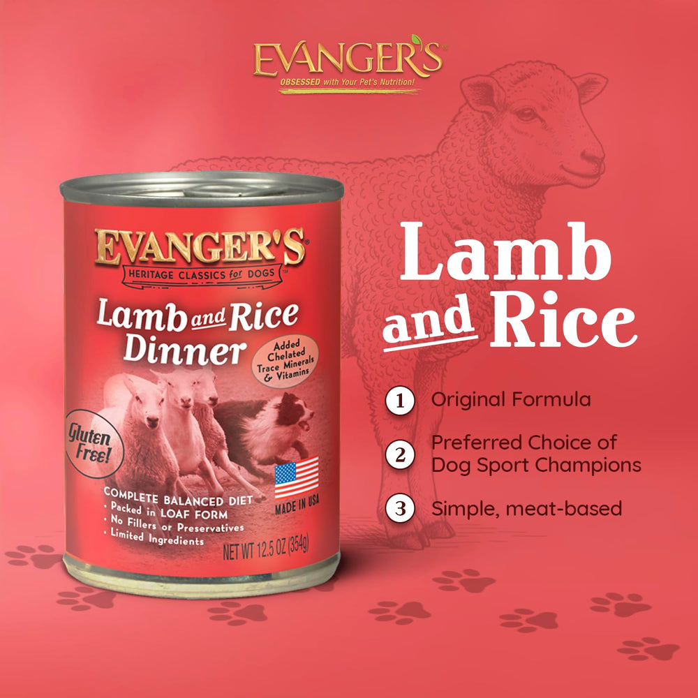 Evanger's Heritage Classic wet dog food bowl serving at mealtime