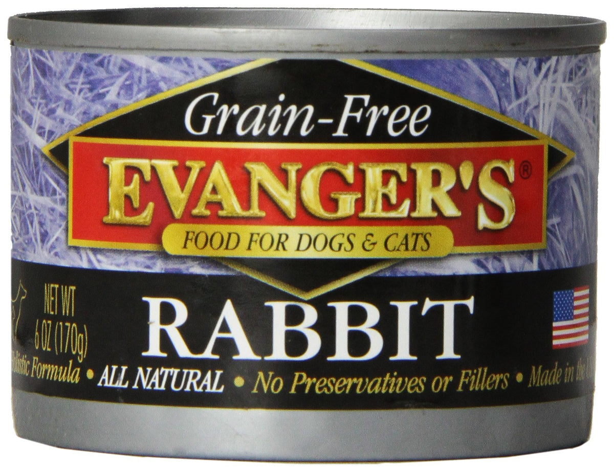 Evanger's rabbit grain-free dinner close-up, showing premium protein for sensitive pets