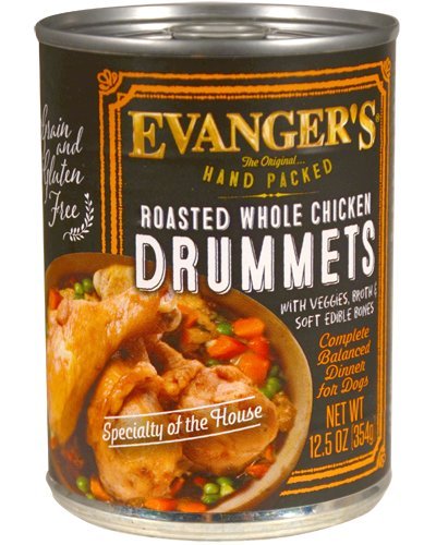 Evanger's Roasted Chicken Drumette dog food can—protein-rich everyday canine nutrition.