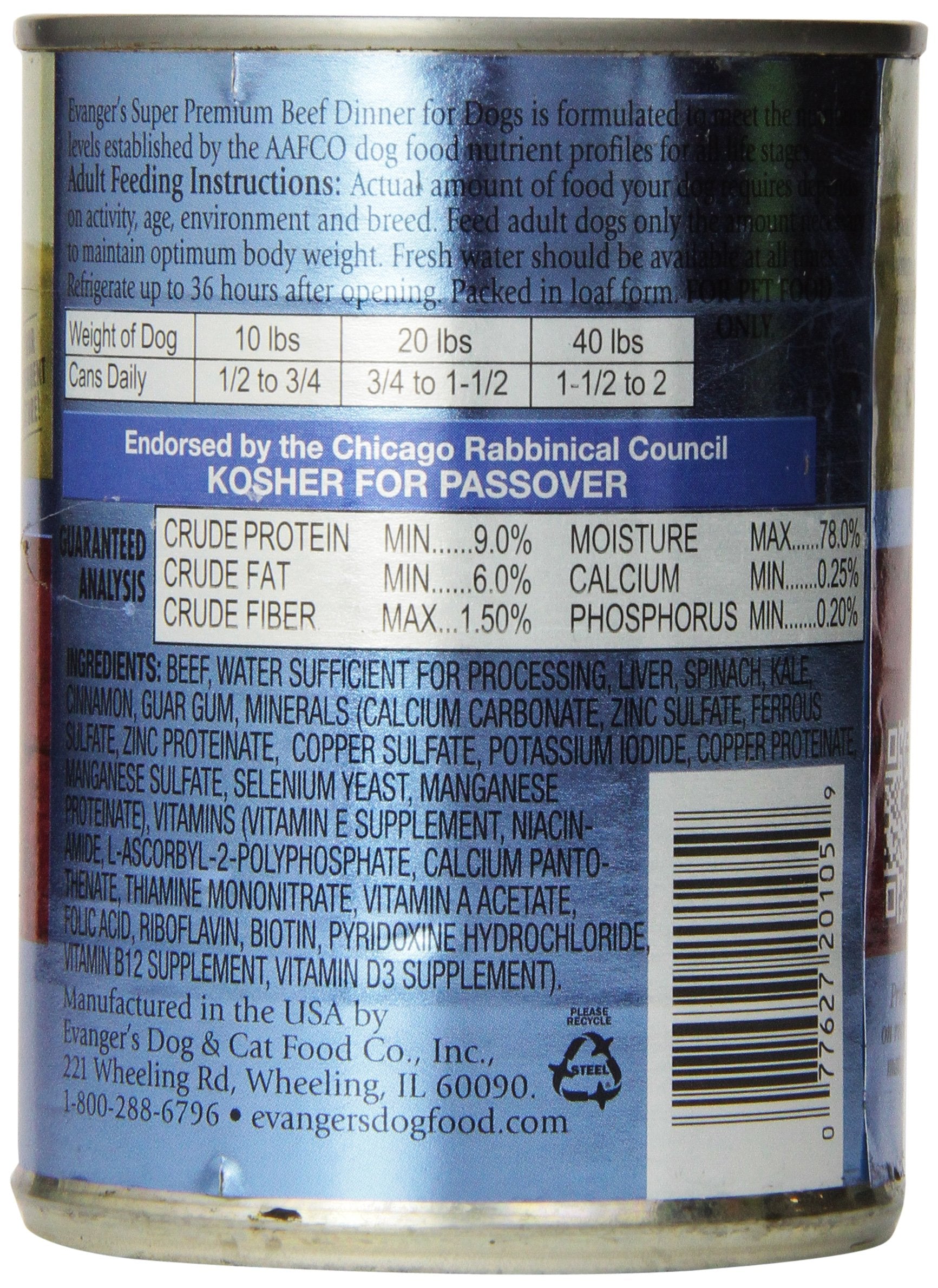 Evanger's Super Beef Dinner ingredients spinach kale visible for antioxidant support