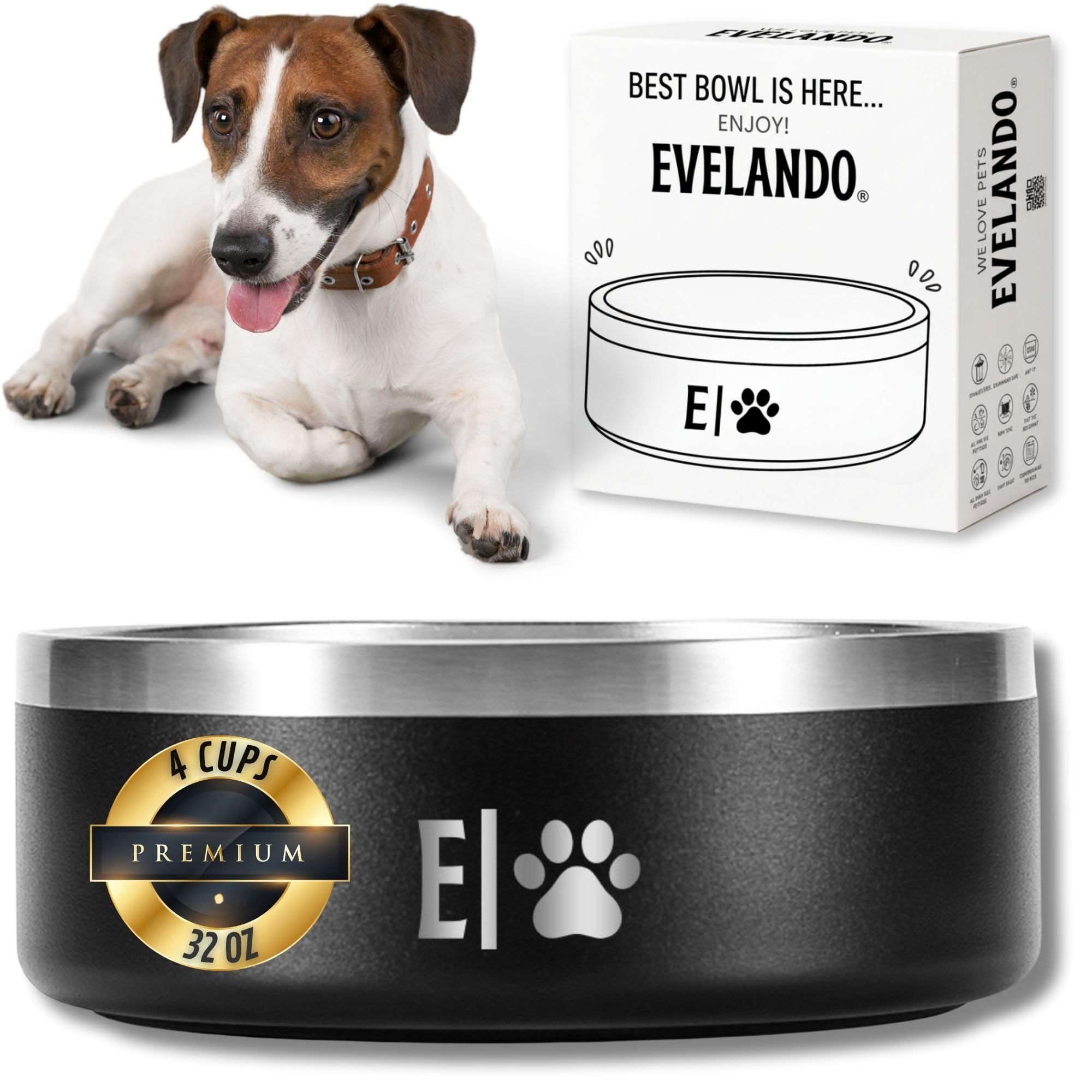 EVELANDO 32 oz dog bowl keeps water cold for pets.