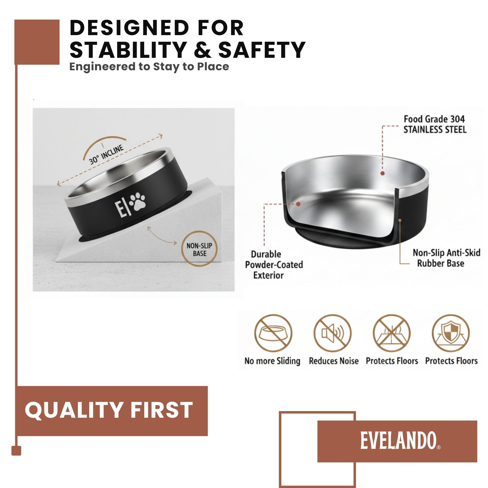EVELANDO dog bowl with non-slip base prevents slips and spills.