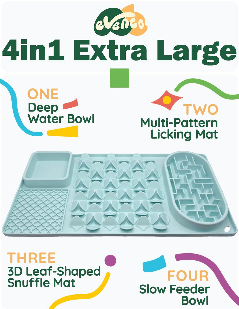 Evenco lick mat with fish-scale pattern enhances mental engagement during meals.