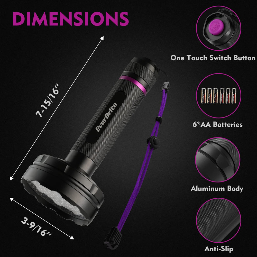 EverBrite UV flashlight reveals pet urine traces on carpets and fabrics.