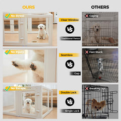 Everfront clear acrylic panels close-up highlighting transparent design for less stressful pet supervision.
