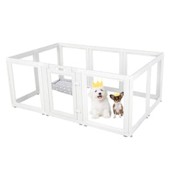 Everfront clear dog playpen assembled view showing seamless panels for safe indoor containment.