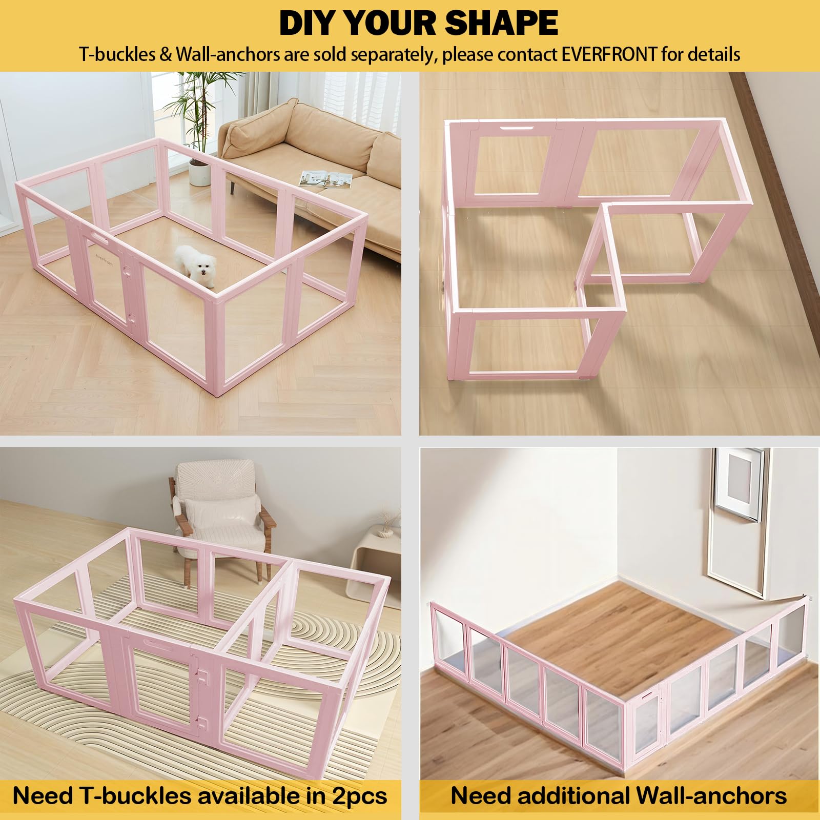 Everfront clear dog playpen lock system ensures secure, escape-free moments.