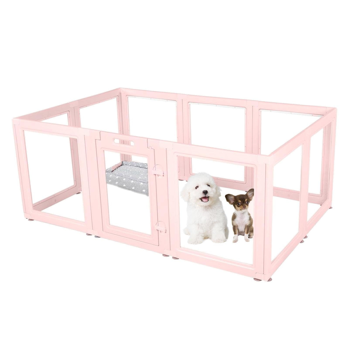 Everfront clear dog playpen panel-assembly demonstrates quick, tool-free setup.