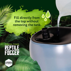 Evergreen Pet Supplies Reptile Fogger on table-top for compact, easy setup humidification.