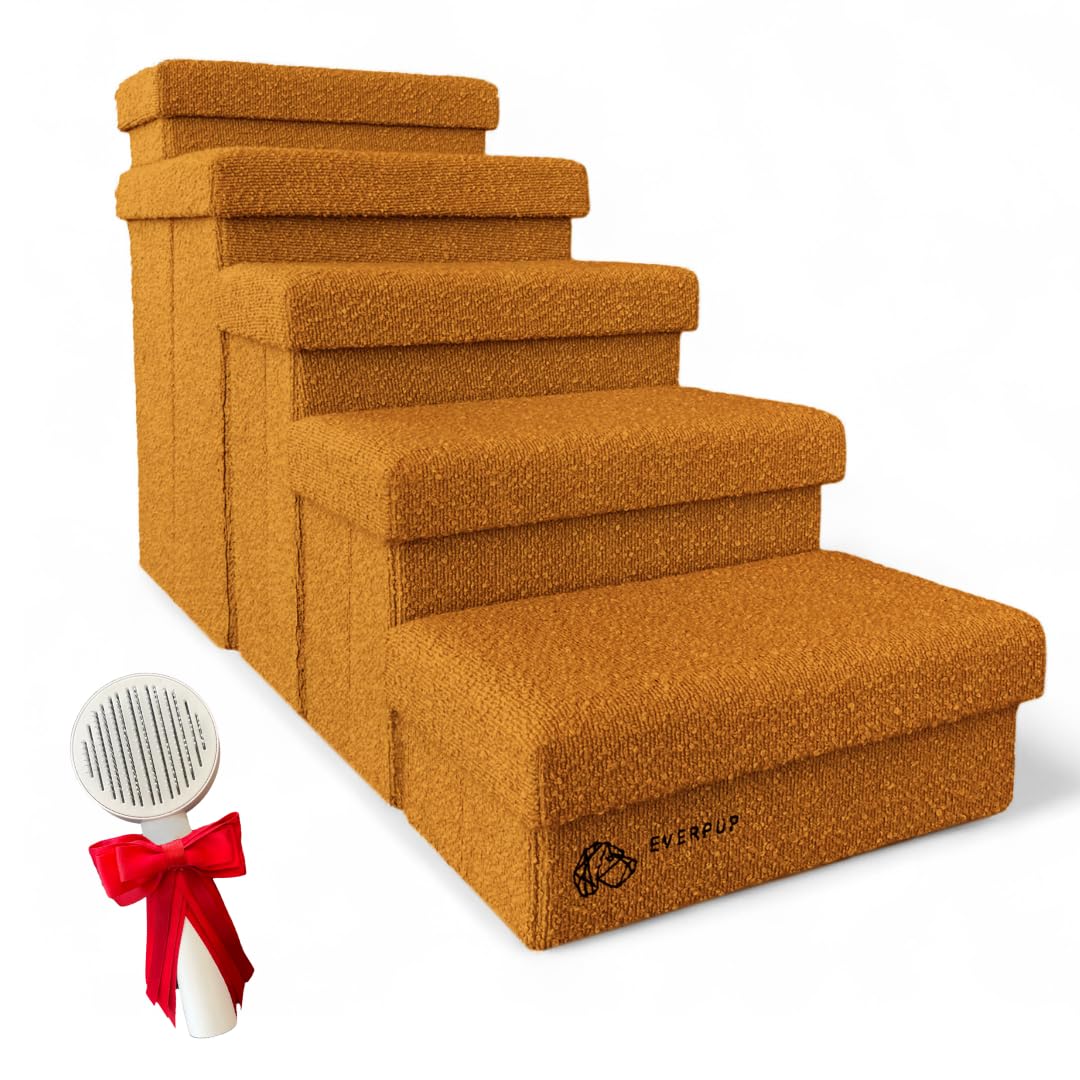 EverPUP 5-step dog stairs terracotta closed storage for organized pet gear.