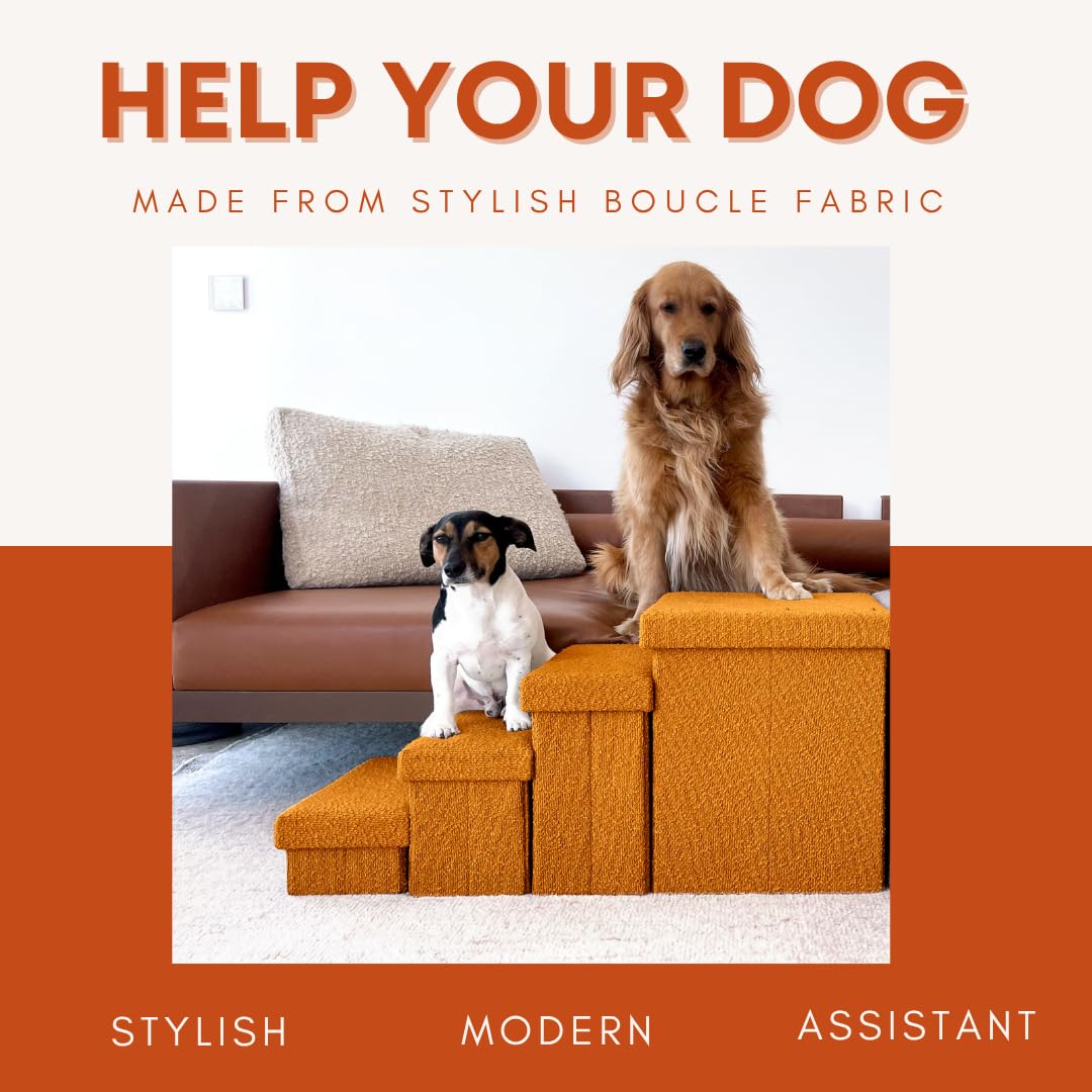 EverPUP 5-step dog stairs terracotta lid open shows plush padding for comfortable climbs.