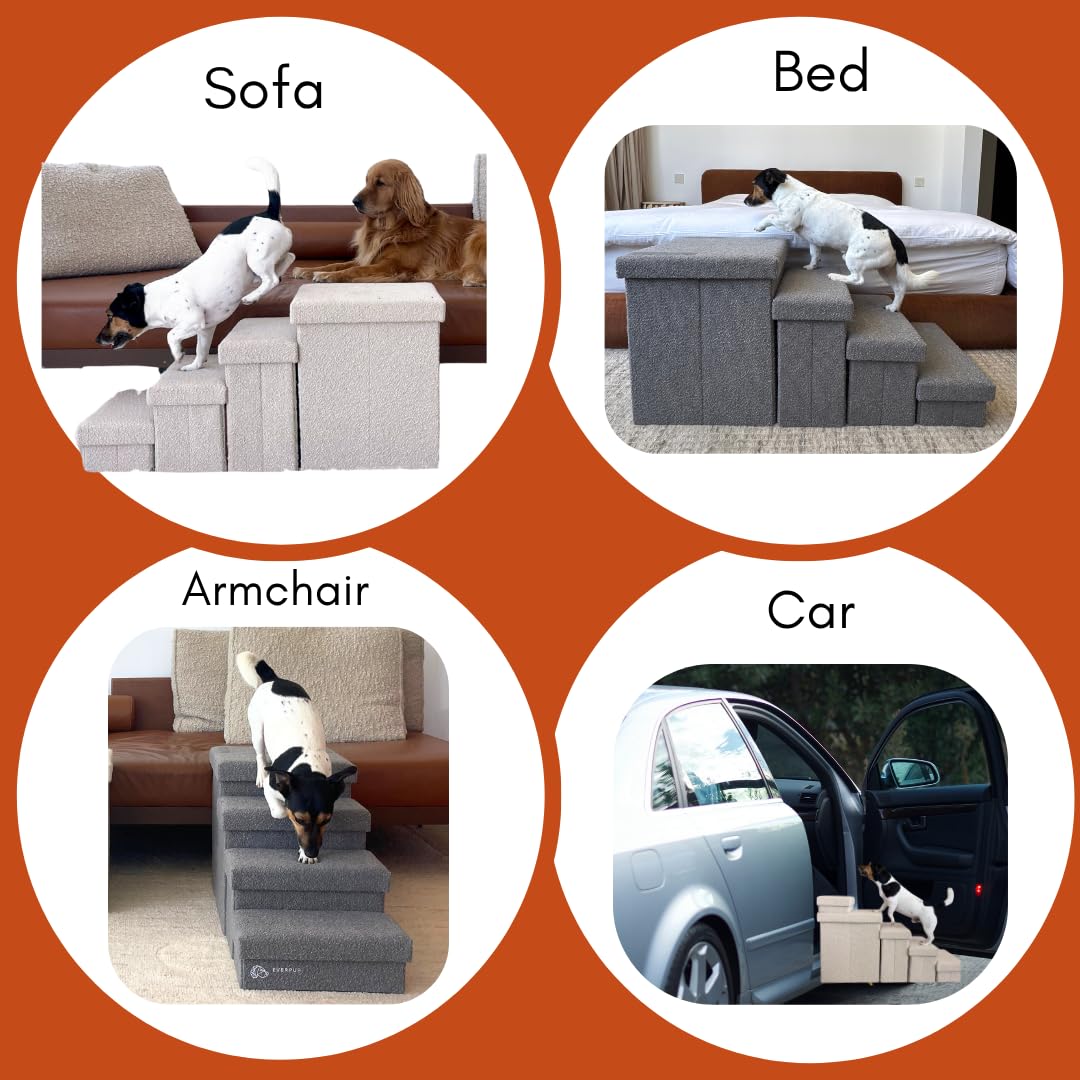 EverPUP dog stairs on bed enable safe, gentle ascent.