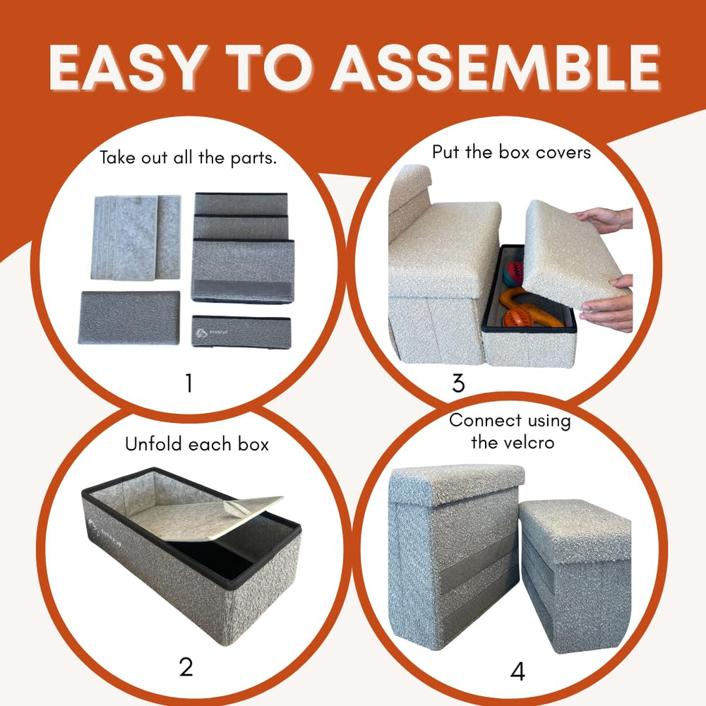 EVERPUP folding dog stairs demonstrate adjustable height for various furniture.