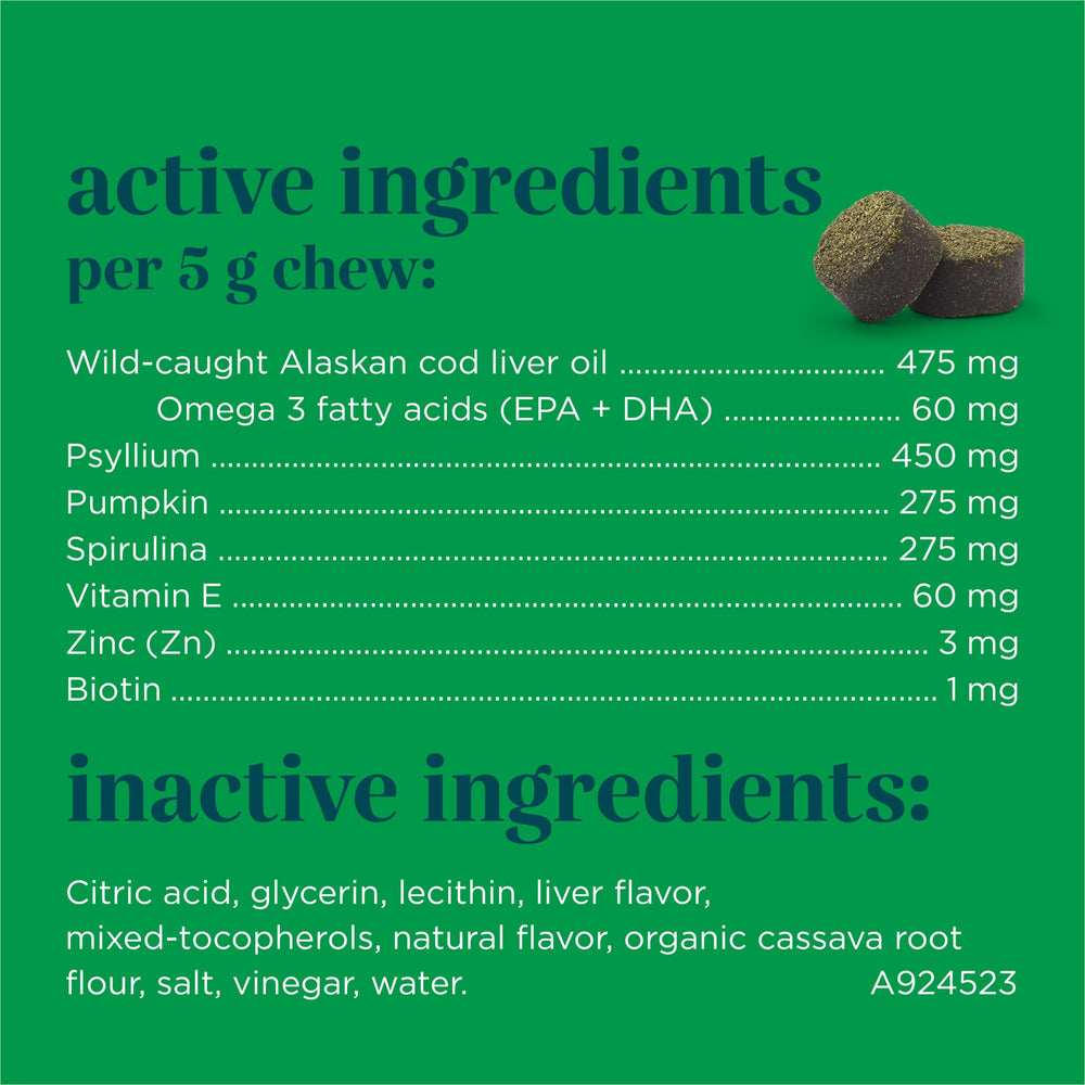 EverRoot chews containing cod liver oil for healthy skin and coat.