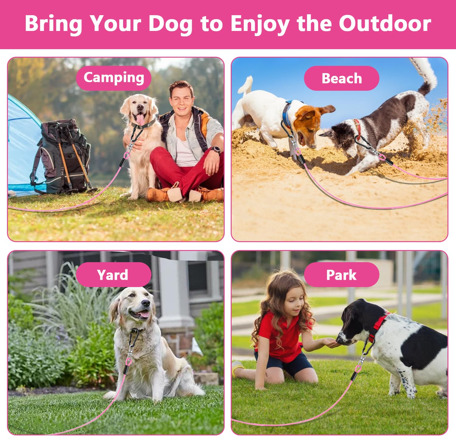 Evilplan tie-out cable in easy-clean coating after outdoor play.