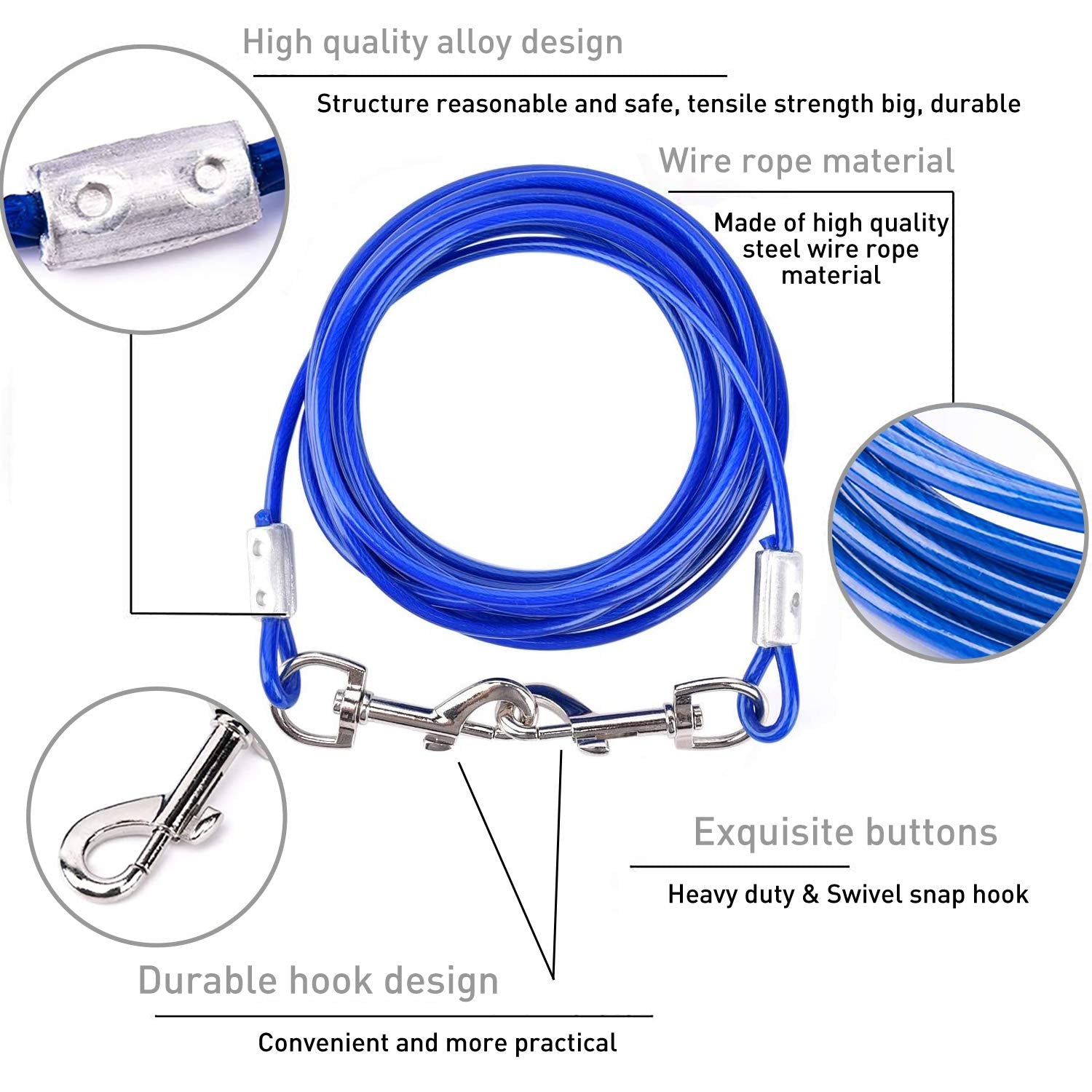 Evilplan vinyl-coated aircraft cable close-up highlights chew resistance.