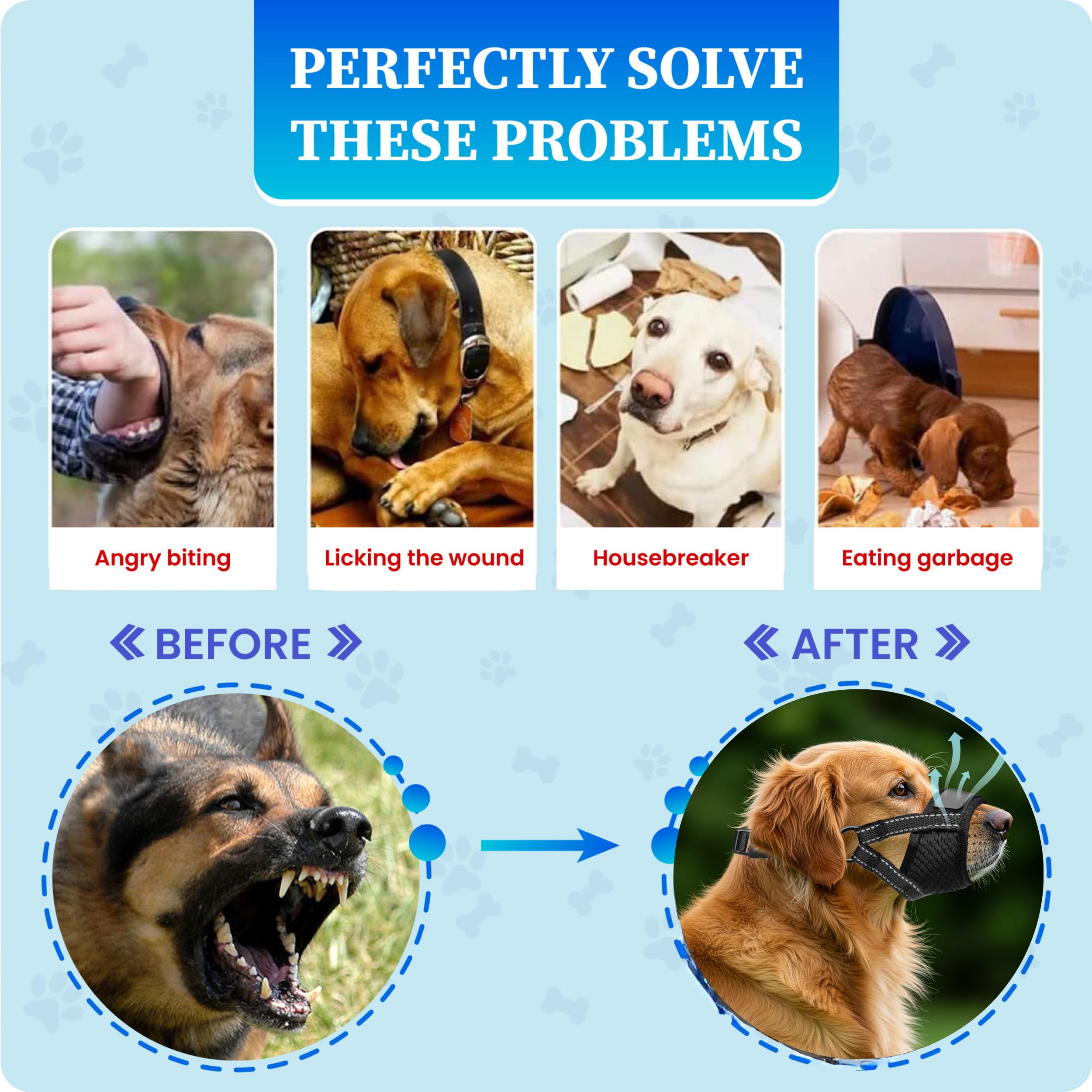 Evollax dog-muzzle extra-large size guide helps match big breeds with accurate fit.