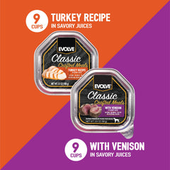 Evolve turkey-venison wet dog food pour shot, steady flow for easy serving