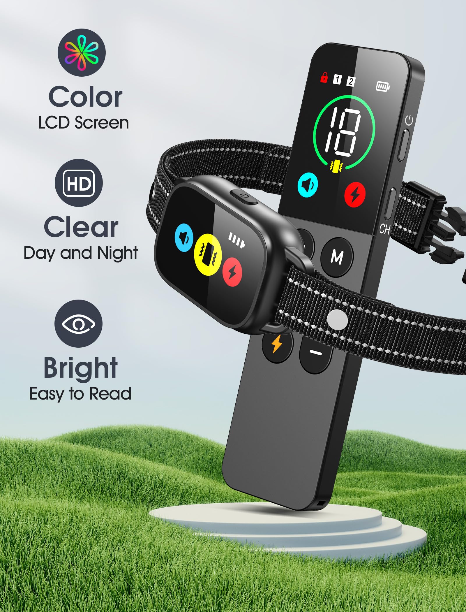 Evuime iconed collar and remote light up to reinforce cue-based training.