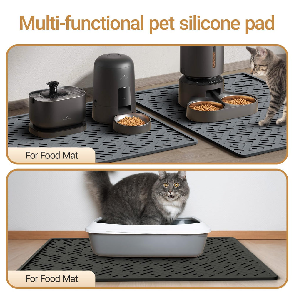 EWX Cat Litter Mat near bowls keeps surrounding floors tidy and protected.