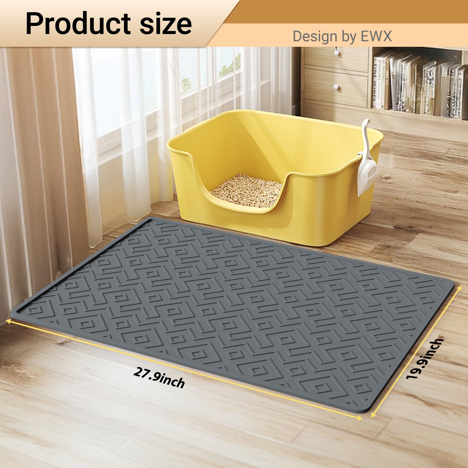 EWX Cat Litter Mat under litter box catches spills and protects flooring.